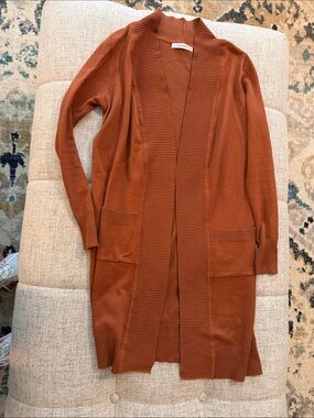 Long Open-Front Cardigan in Rust - Women's Sweater